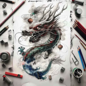 dragon-flame-tattoo – tattoo design ideas free ai generated – dark – for-sternum – Gallery: dragons-inkby-ai