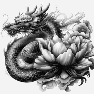 dragon-flame-tattoo – tattoo design ideas free ai generated – distorted – for-sternum – Gallery: dragons-inkby-ai