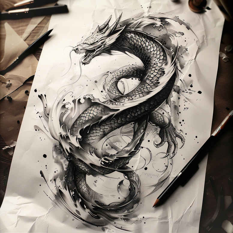 dragon-folklore – tattoo design ideas free ai generated – dark – for-upper-shoulder – Gallery: dragons-inkby-ai