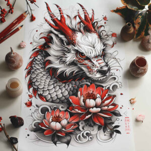dragon-folklore – tattoo design ideas free ai generated – eerie – for-back-of-neck – Gallery: dragons-inkby-ai