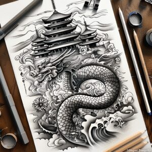 dragon-guardian – tattoo design ideas free ai generated – shadow – for-stomach – Gallery: dragons-inkby-ai