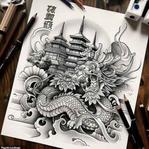 dragon-illustration – tattoo design ideas free ai generated – sacrifice – for-nape – Gallery: dragons-inkby-ai