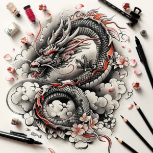 dragon-knight – tattoo design ideas free ai generated – ghostly – for-back-shoulder – Gallery: dragons-inkby-ai