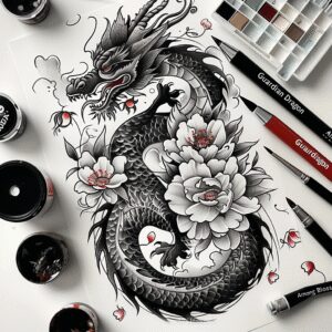 dragon-monster – tattoo design ideas free ai generated – demonic – for-lower-leg – Gallery: dragons-inkby-ai