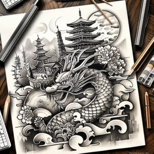 dragon-monster – tattoo design ideas free ai generated – menacing – for-inner-arm – Gallery: dragons-inkby-ai