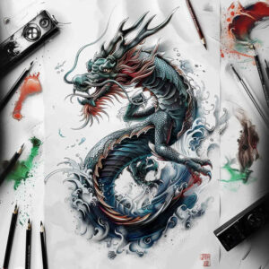 dragon-outline – tattoo design ideas free ai generated – cobweb – for-upper-arm – Gallery: dragons-inkby-ai