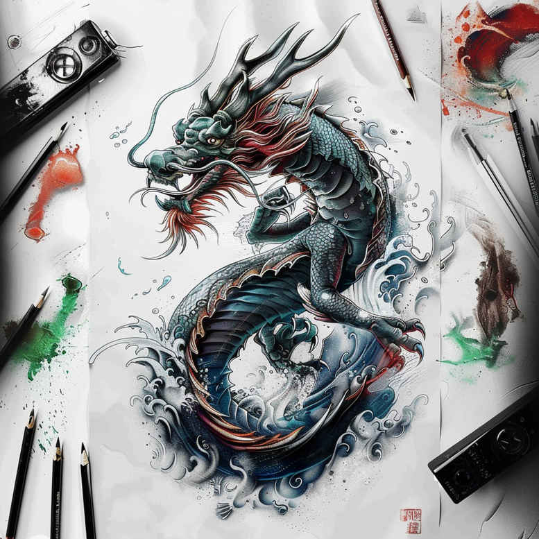 dragon-outline – tattoo design ideas free ai generated – cobweb – for-upper-arm – Gallery: dragons-inkby-ai