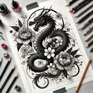 dragon-outline – tattoo design ideas free ai generated – macabre – for-lower-arm – Gallery: dragons-inkby-ai