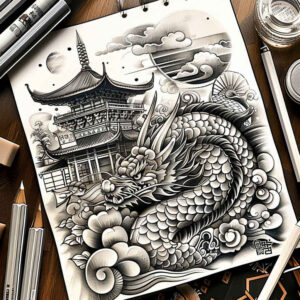 dragon-outline – tattoo design ideas free ai generated – whispering – for-behind-ear – Gallery: dragons-inkby-ai