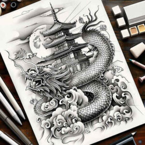 dragon-pattern – tattoo design ideas free ai generated – twisted – for-collarbone – Gallery: dragons-inkby-ai