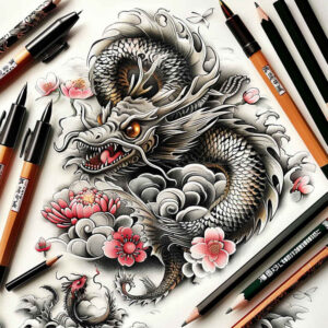 dragon-pattern – tattoo design ideas free ai generated – weird – for-back-of-neck – Gallery: dragons-inkby-ai