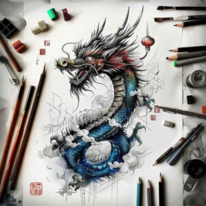 dragon-power – tattoo design ideas free ai generated – blackwork – for-scapula – Gallery: dragons-inkby-ai