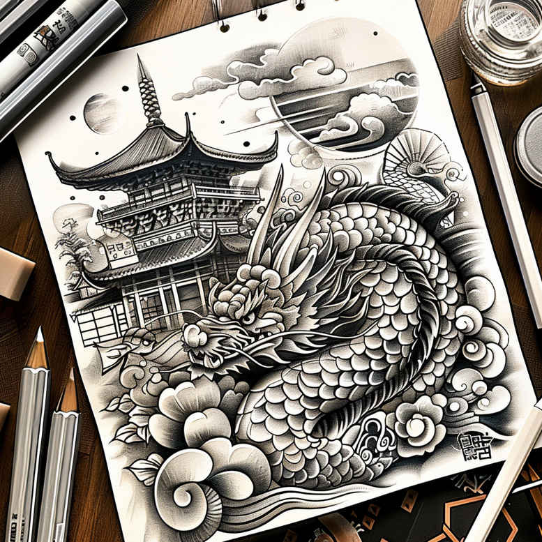 dragon-protector – tattoo design ideas free ai generated – occult – for-lower-chest – Gallery: dragons-inkby-ai