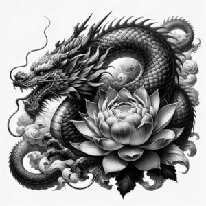 dragon-silhouette – tattoo design ideas free ai generated – chained – for-abdomen – Gallery: dragons-inkby-ai