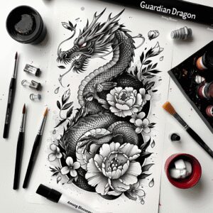 dragon-sketch – tattoo design ideas free ai generated – spine-chilling – for-stomach – Gallery: dragons-inkby-ai