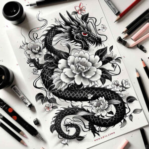 dragon-sketch – tattoo design ideas free ai generated – tar – for-stomach – Gallery: dragons-inkby-ai