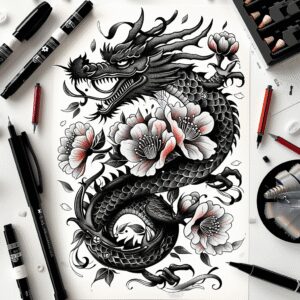 dragon-sword – tattoo design ideas free ai generated – evil-grin – for-foot – Gallery: dragons-inkby-ai