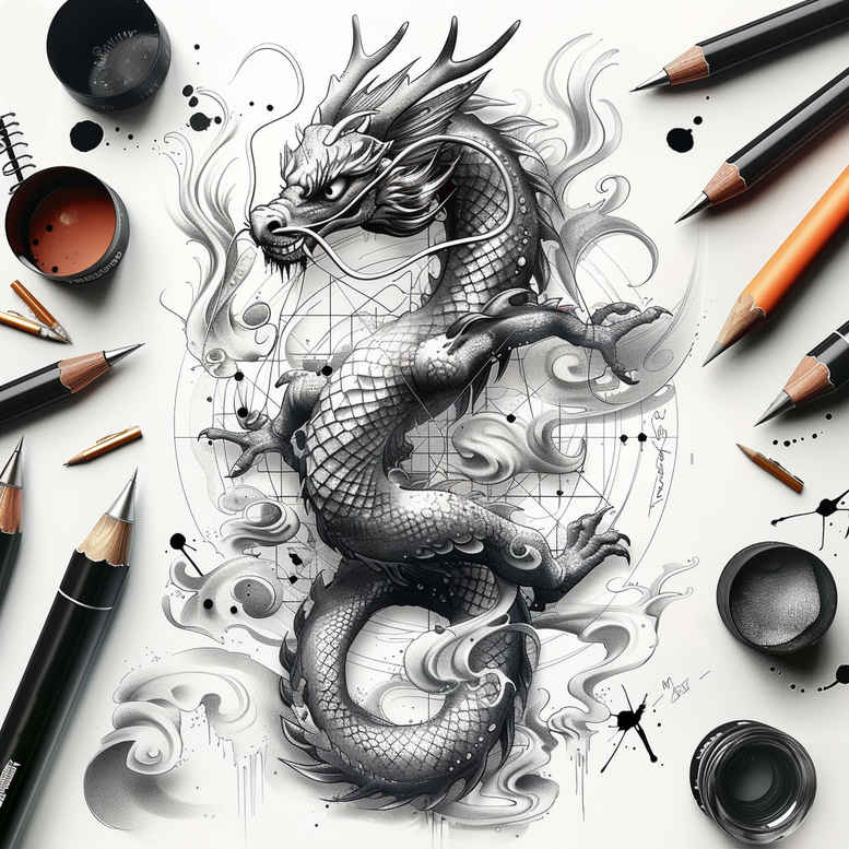 dragon-symbol – tattoo design ideas free ai generated – empty – for-upper-arm – Gallery: dragons-inkby-ai