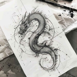 dragon-symbol – tattoo design ideas free ai generated – whisper – for-upper-arm – Gallery: dragons-inkby-ai