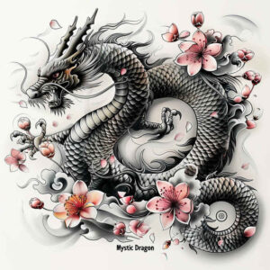 dragon-tail – tattoo design ideas free ai generated – foggy – for-chest – Gallery: dragons-inkby-ai