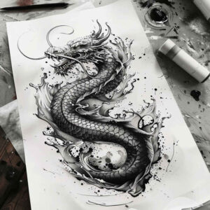 dragon-totem – tattoo design ideas free ai generated – blackwork – for-triceps – Gallery: dragons-inkby-ai