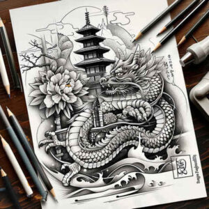 dragon-warrior – tattoo design ideas free ai generated – horror – for-lower-leg – Gallery: dragons-inkby-ai