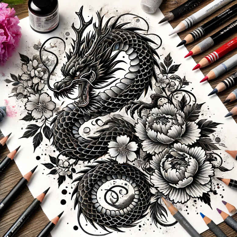dragon-warrior – tattoo design ideas free ai generated – mask – for-lower-arm – Gallery: dragons-inkby-ai