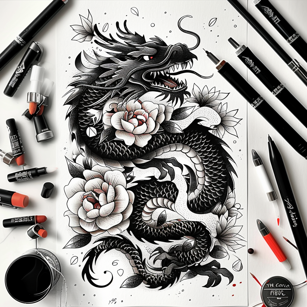 dragon-warrior – tattoo design ideas free ai generated – melting – for-upper-thigh – Gallery: dragons-inkby-ai