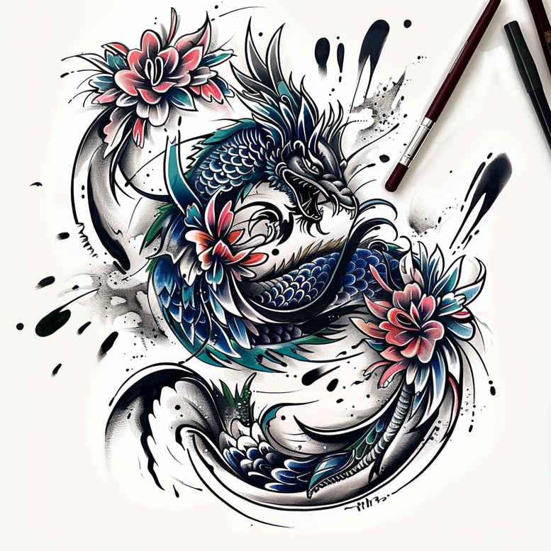 dragon-with-claws – tattoo design ideas free ai generated – mystic-darkness – for-elbow – Gallery: dragons-inkby-ai