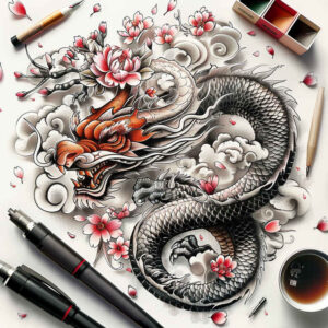 dragon-with-scales – tattoo design ideas free ai generated – hellish – for-knee – Gallery: dragons-inkby-ai