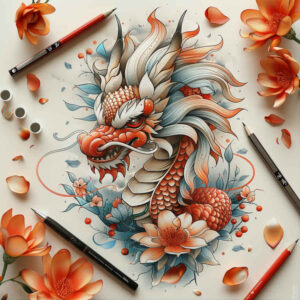 dragon-with-scales – tattoo design ideas free ai generated – stitched – for-temple – Gallery: dragons-inkby-ai