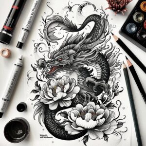 fire-dragon – tattoo design ideas free ai generated – foreboding – for-upper-back – Gallery: dragons-inkby-ai