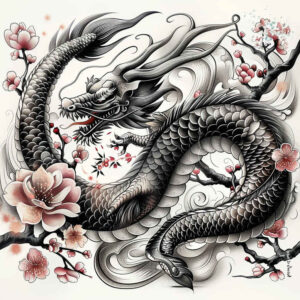 flying-dragon – tattoo design ideas free ai generated – ghostly – for-upper-back – Gallery: dragons-inkby-ai
