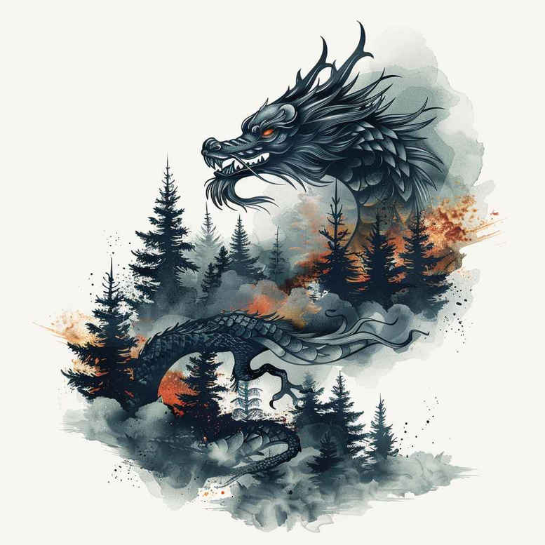 mythical-dragon – tattoo design ideas free ai generated – gloomy – for-full-back – Gallery: dragons-inkby-ai
