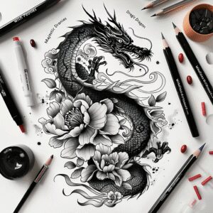 mythical-dragon – tattoo design ideas free ai generated – undead – for-back-of-neck – Gallery: dragons-inkby-ai