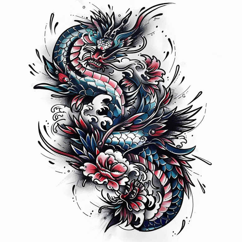 dragons tattoo design ideas Realism contrast play ancient for back
