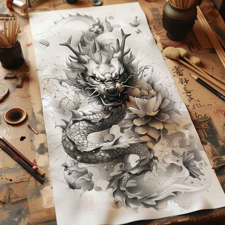 dragons tattoo design ideas Realism natural contrast curved lines for lower arm