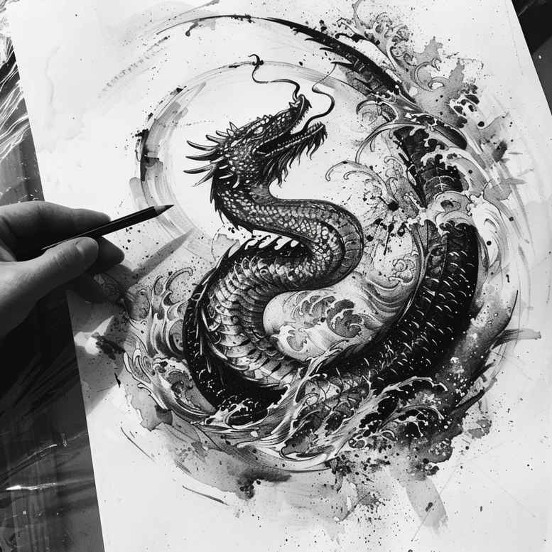 dragons tattoo design ideas Surrealism symbolic detailed scales meaning resilience