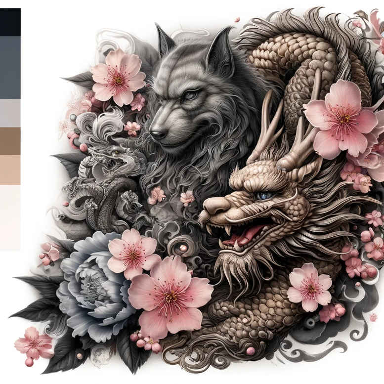 dragons tattoo design ideas Surrealism fantastical elements detailed texture embodying perseverance