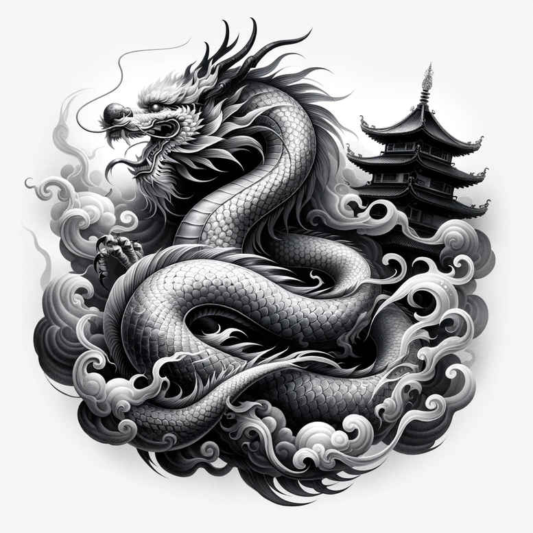 dragons tattoo design ideas Surrealism chromatic flux detailed texture symbol of perseverance