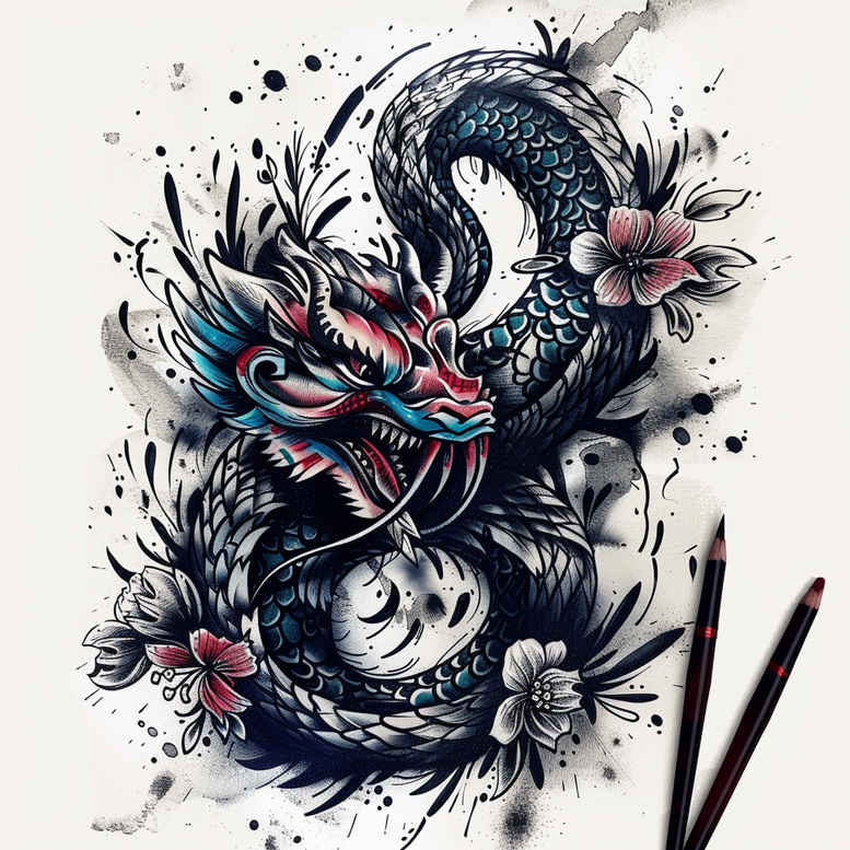 dragons tattoo design ideas Realism reflection effect dynamic for back shoulder