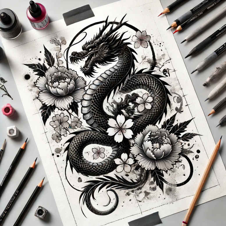 dragons tattoo design ideas Realism real shadows fantasy art symbol of determination