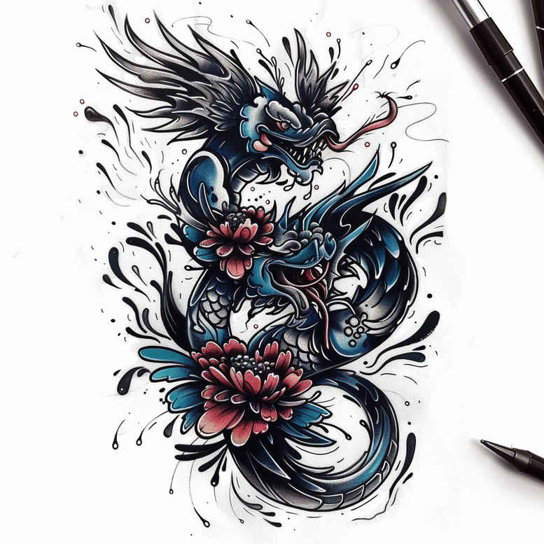dragons tattoo design ideas saturated hues fantasy creature for neck