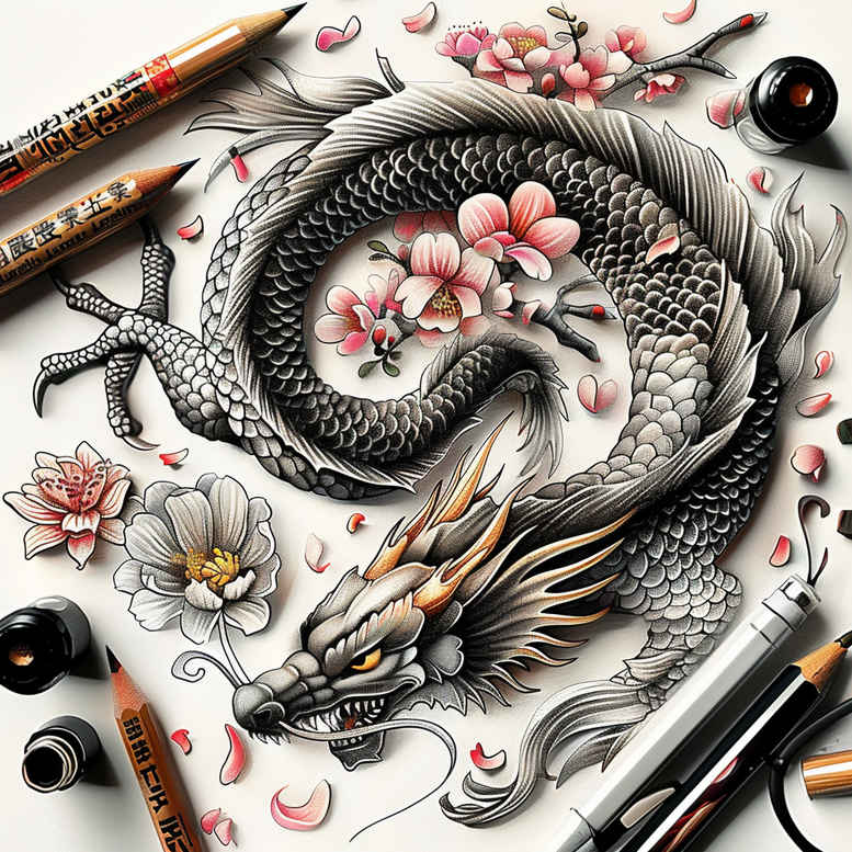 dragons tattoo design ideas Realism soft highlights fantasy embodying resilience
