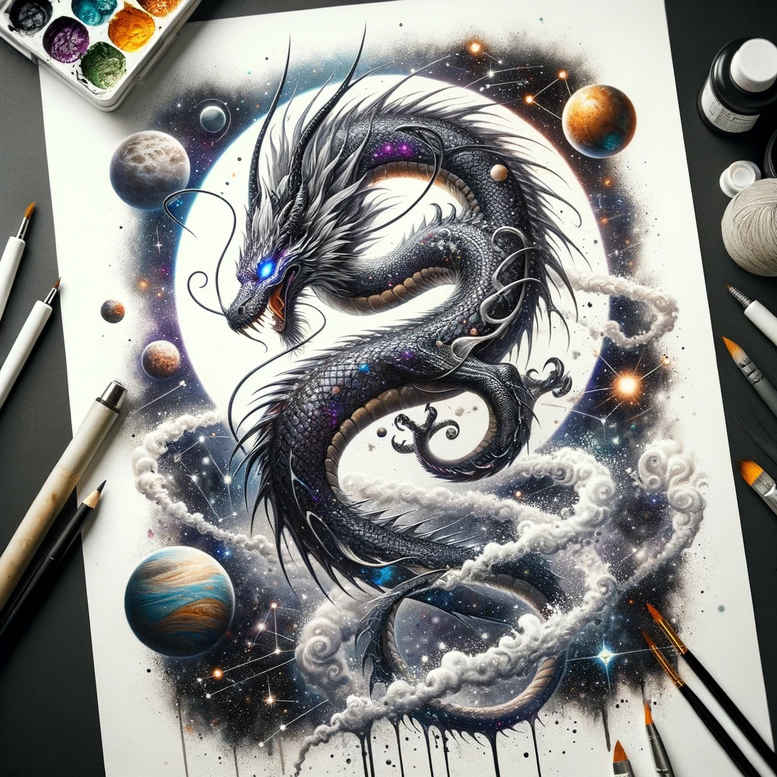 dragons tattoo design ideas Surrealism ethereal fierce eyes for abdomen