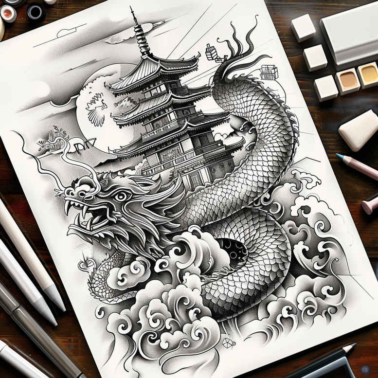 dragons tattoo design ideas Surrealism phantasmagoria fierce pose for lower chest