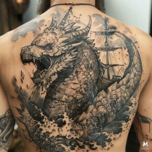 dragons tattoo design ideas distorted perspective fierce pose shows determination