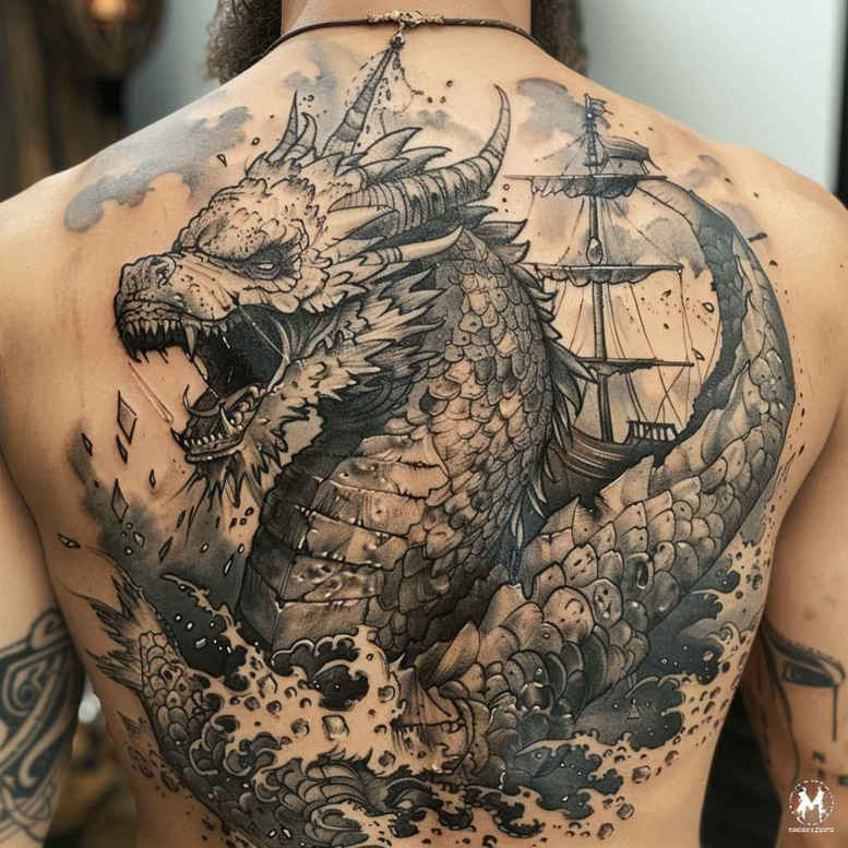 dragons tattoo design ideas distorted perspective fierce pose shows determination