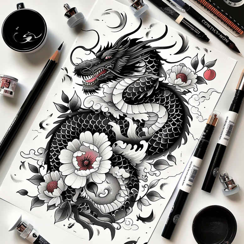 dragons tattoo design ideas Neotraditional balanced tones fierce silhouette embodying perseverance