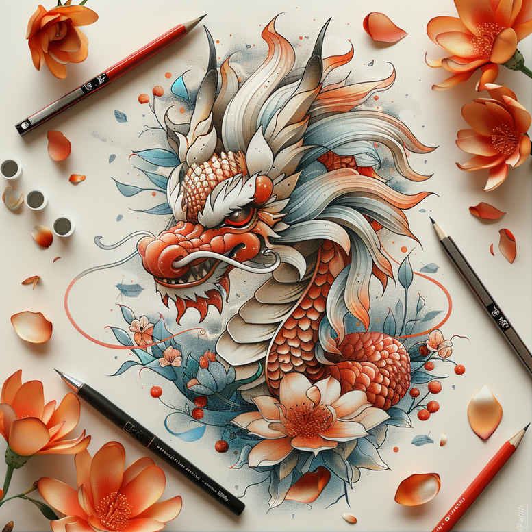 dragons tattoo design ideas Realism refined lines fire for abdomen